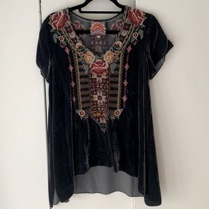 Johnny Was Velvet Embroidered Shirt